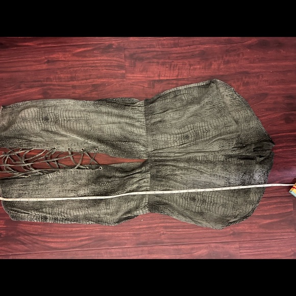 Indah Blue Snake Print Short Romper w/ Lace up Front and Back - Picture 6 of 9